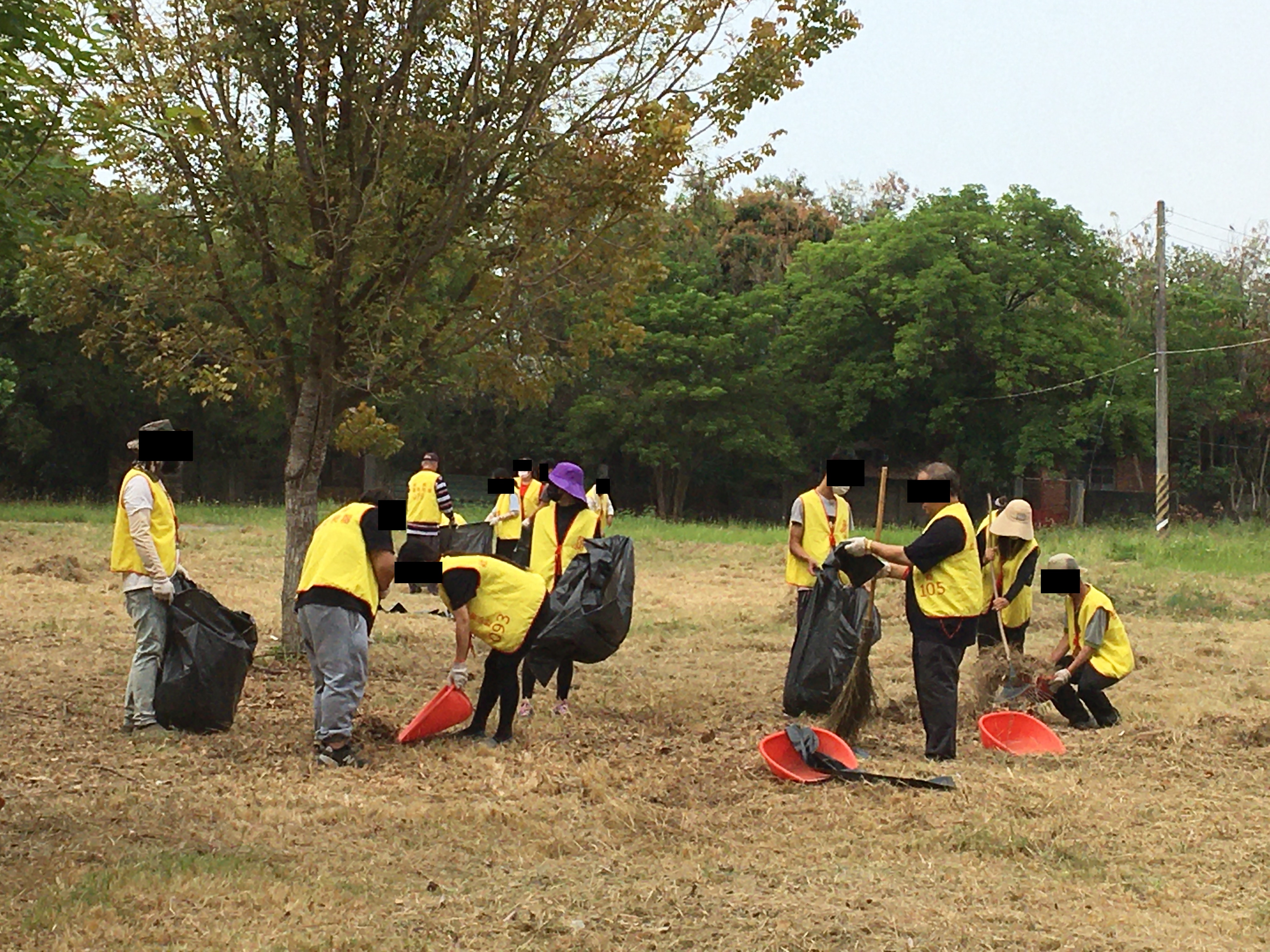 09.社會勞動人分工合作將雜草裝袋，運送至回收車上。