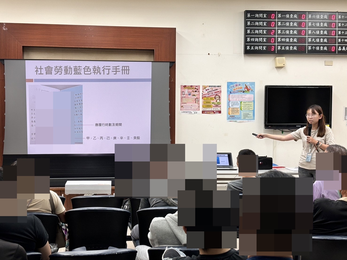 6.觀護佐理員說明社會勞動規定及專案訓練相關注意事項。